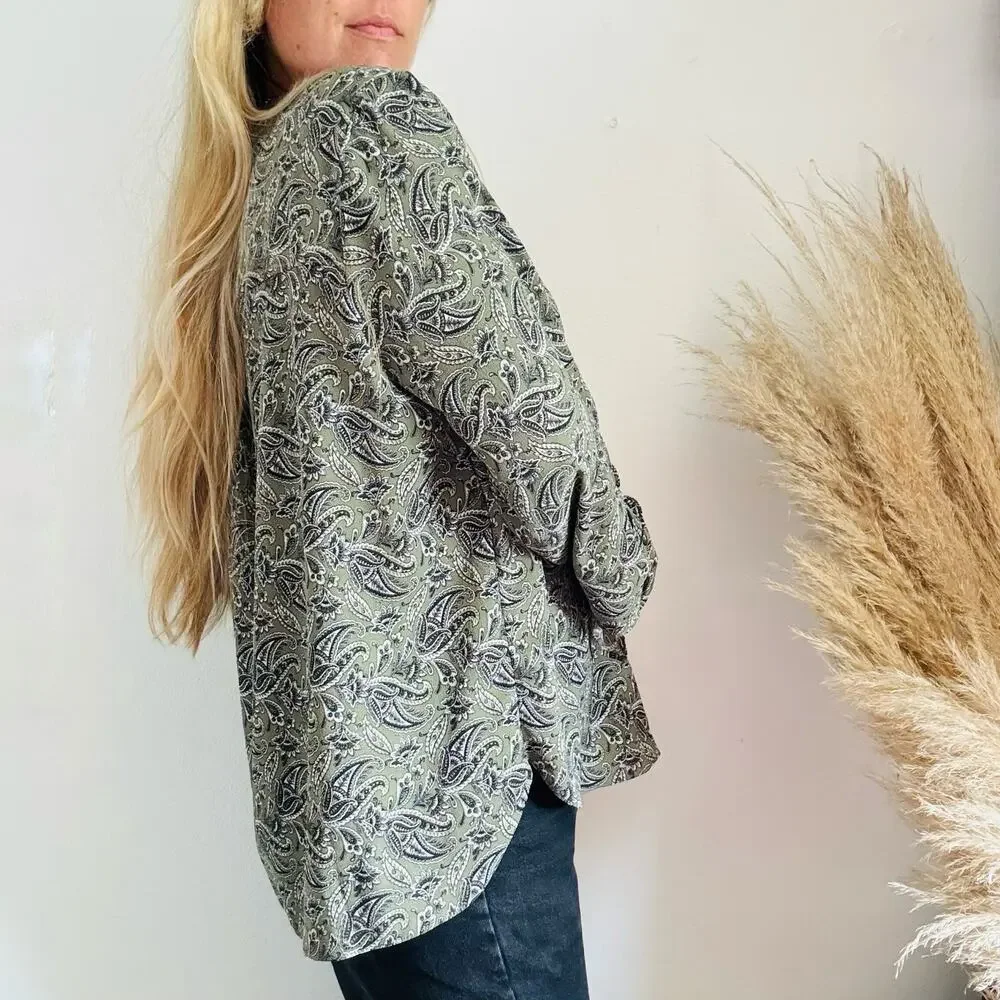 MICHAEL KORS Sage Green White Pasiley Tie Sleeve Tunic $120 Blouse Top Shirt 2X